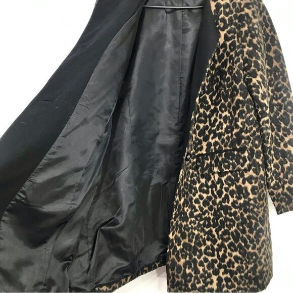 Talbots Black Tan Animal Leopard Print Button Up Wool Blend Coat - Picture 7 of 16